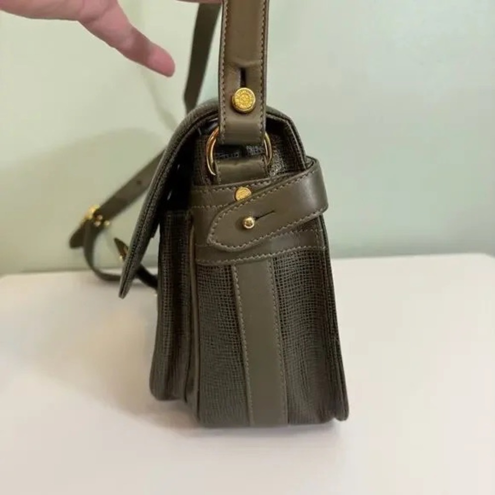 Vintage Hunting World Crossbody Shoulder Bag Green Flap Battue Leather ITALY - Picture 7 of 12